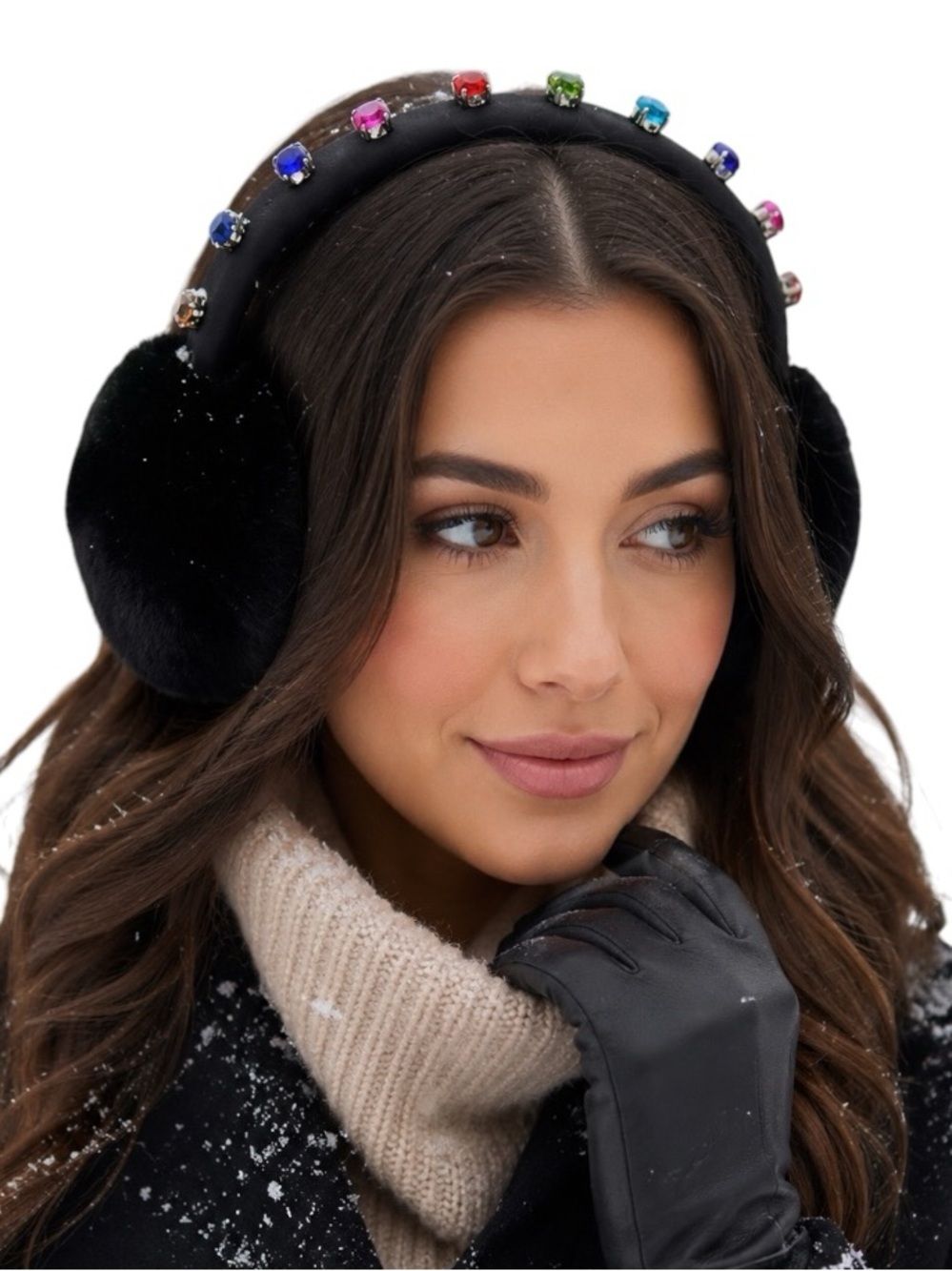 Kate Spade New York Jeweled Faux Fur Earmuffs Black Multicolor NWOT
